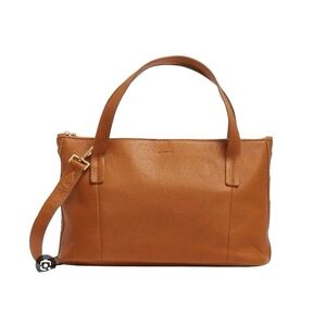 HAMMITT Nectar & Brushed Gold Medium Addie Leather Satchel with Red Interior